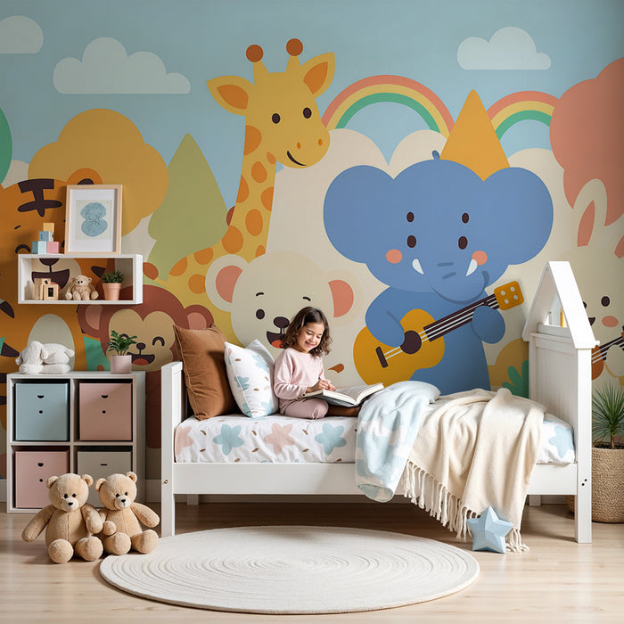 Papier peint chambre enfant | Orchestre des animaux en forêt