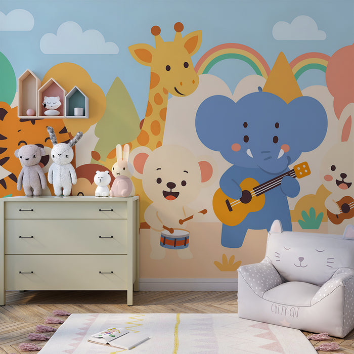 Papier peint chambre enfant | Orchestre des animaux en forêt