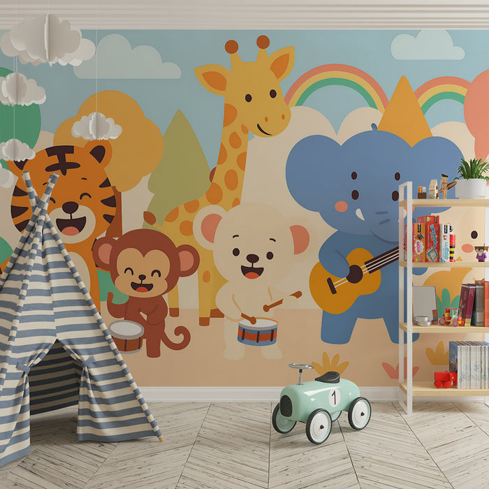 Papier peint chambre enfant | Orchestre des animaux en forêt