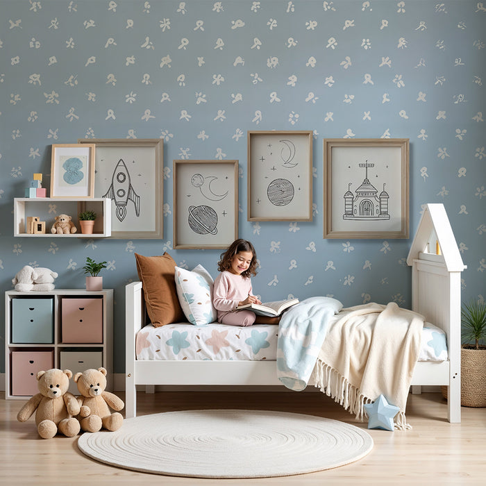 Papier peint enfantin | Motif astronaute et espace