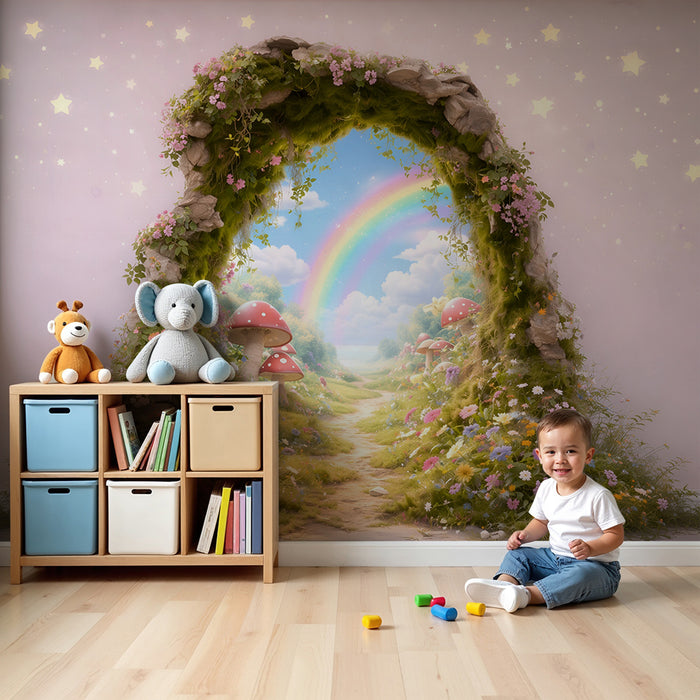 Carta da parati per cameretta | Portale magico e arcobaleno incantato