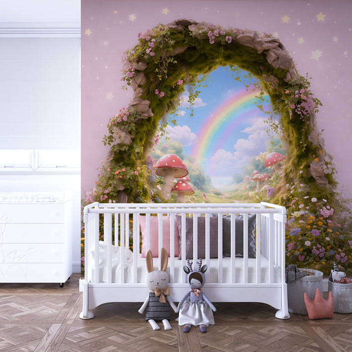 Carta da parati per cameretta | Portale magico e arcobaleno incantato