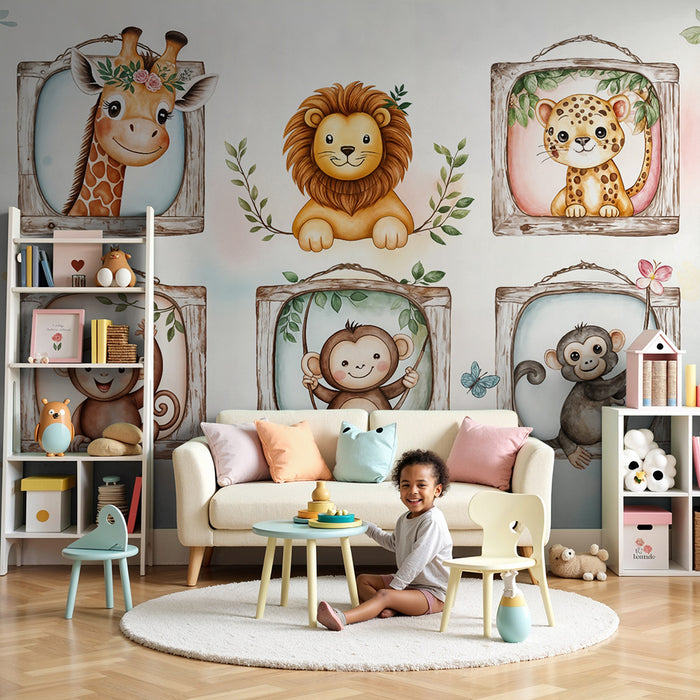 Papel de parede animais da selva | Decoração de parede adorável para crianças