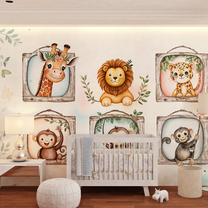 Papel de parede animais da selva | Decoração de parede adorável para crianças