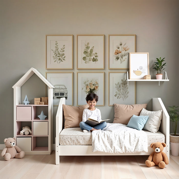 Papier peint chambre enfant | Fleurs vintage en tons neutres