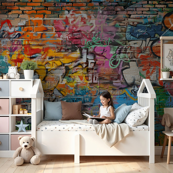 Dětská pokojová tapeta | Barevný graffiti na zdi