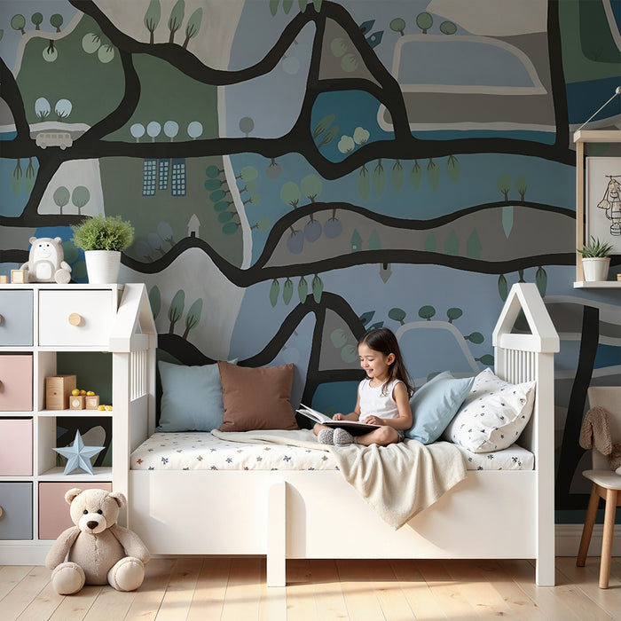 Papier peint chambre enfant | Carte géographique abstraite