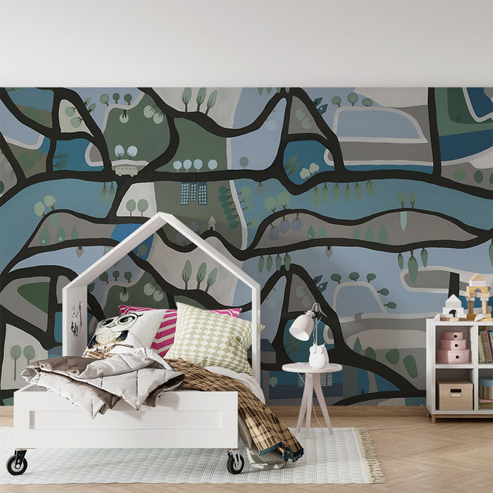 Papier peint chambre enfant | Carte géographique abstraite