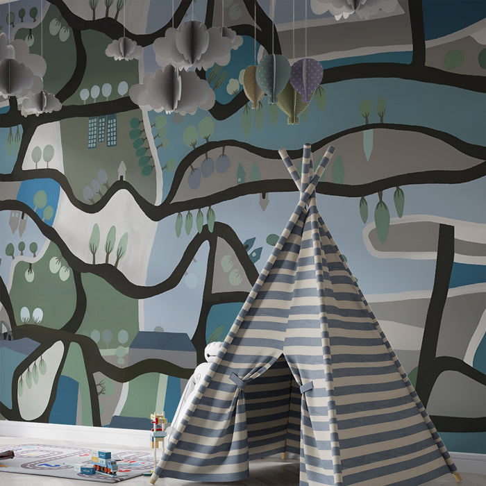 Papier peint chambre enfant | Carte géographique abstraite