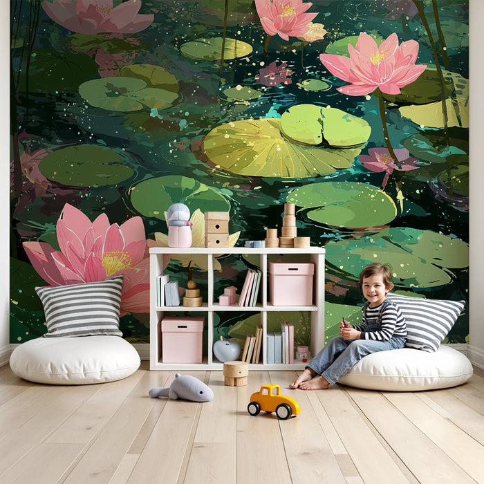 Papel de parede criança | Nenúfares e flores de lótus