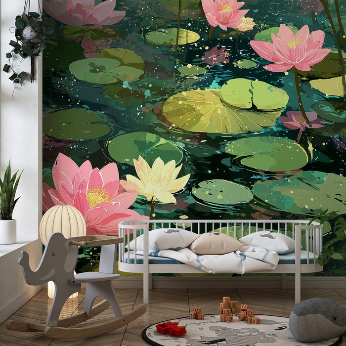 Papel de parede criança | Nenúfares e flores de lótus