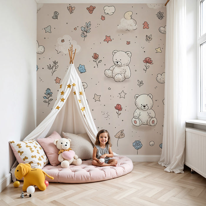 Teddy bear wallpaper | Childlike and sweet design