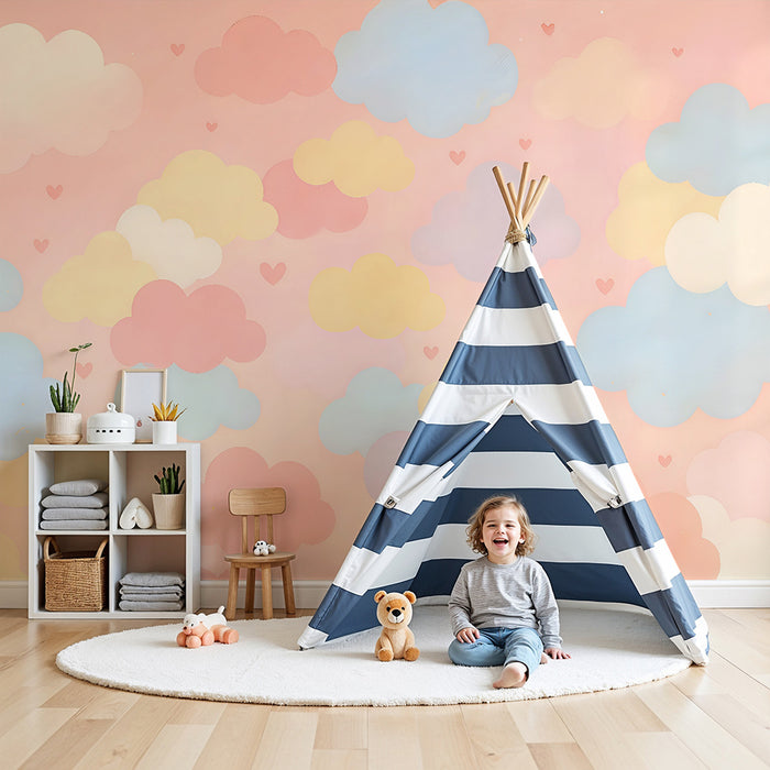 Skyet pastel tapet | Blød og drømmende stemning