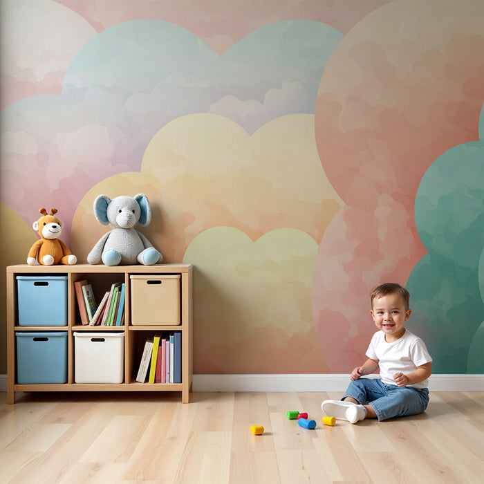 Papel de parede criança | Nuvens de aquarela em tons pastel