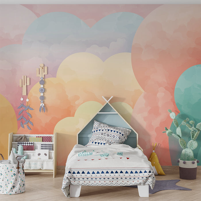 Papel de parede criança | Nuvens de aquarela em tons pastel