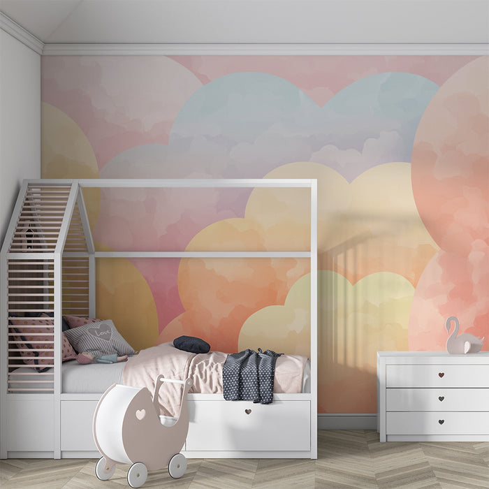 Papel de parede criança | Nuvens de aquarela em tons pastel