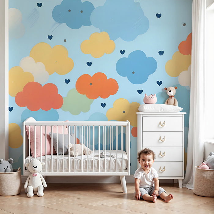 Børneværelse tapet skyer | Farverigt design til børneværelse