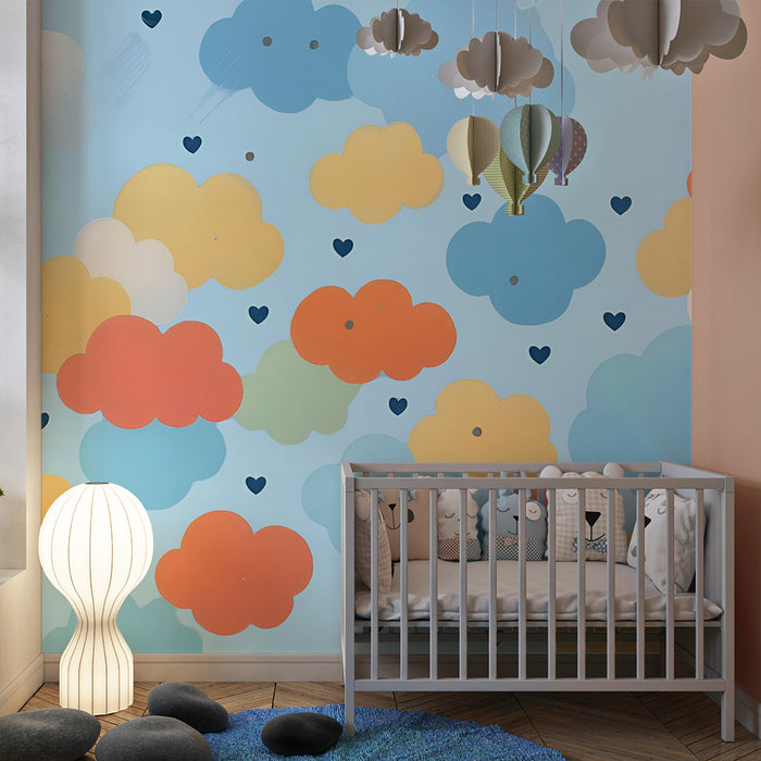 Børneværelse tapet skyer | Farverigt design til børneværelse