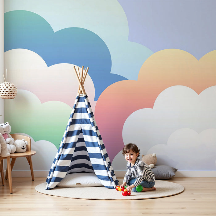 Gyermekszoba tapéta | Pasztell szivárvány felhők
