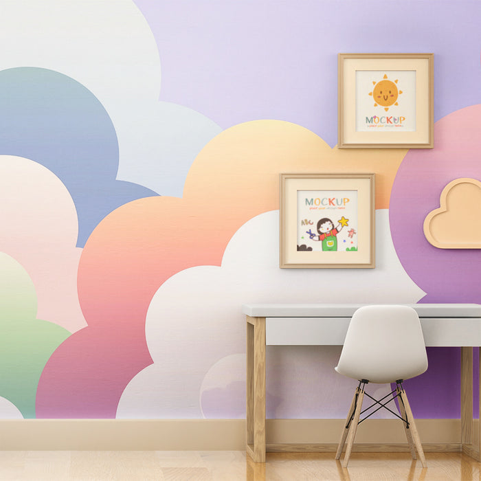 Gyermekszoba tapéta | Pasztell szivárvány felhők