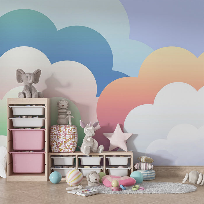 Gyermekszoba tapéta | Pasztell szivárvány felhők