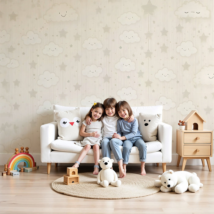 Tapety dla dzieci | Uśmiechnięte chmury i gwiazdy