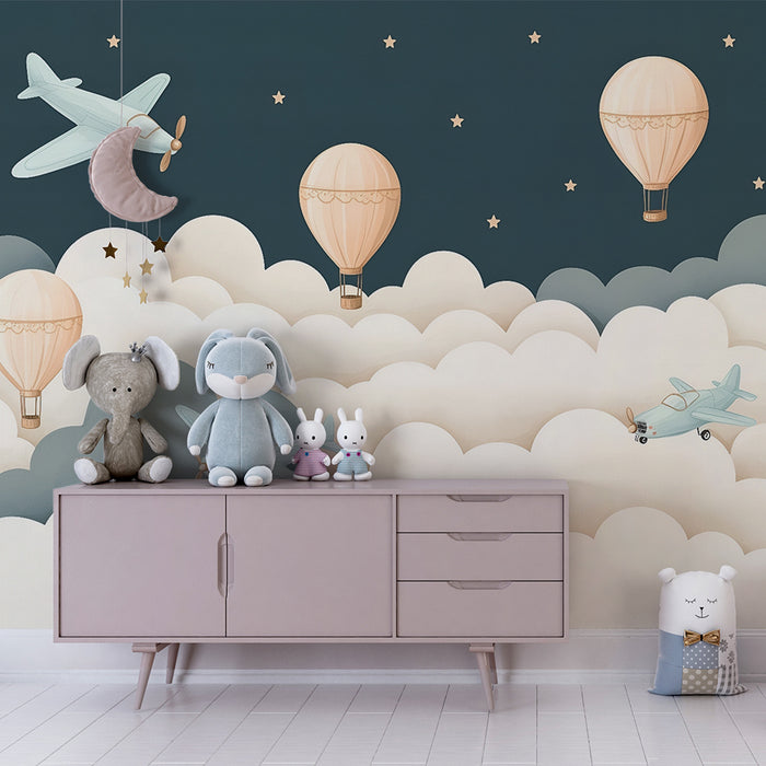 Børneværelse tapet | Drømmende luftballoner og fly