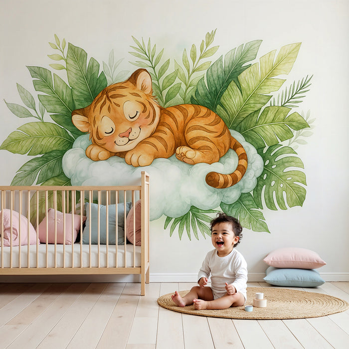 Tiger sovende tapet | Sødt og beroligende design