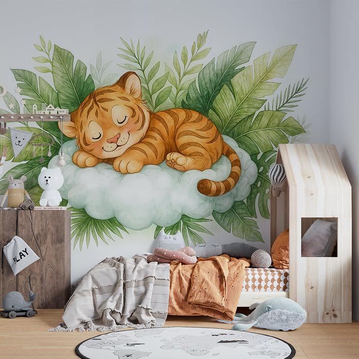 Tiger sovende tapet | Sødt og beroligende design