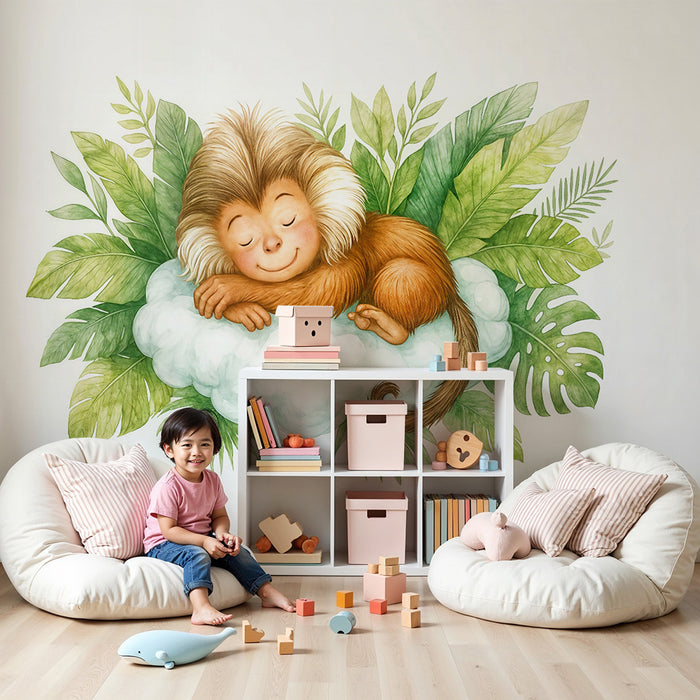 Tapeta z marzycielskim małpką | Ilustracja dżungli