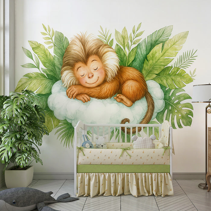 Tapeta z marzycielskim małpką | Ilustracja dżungli