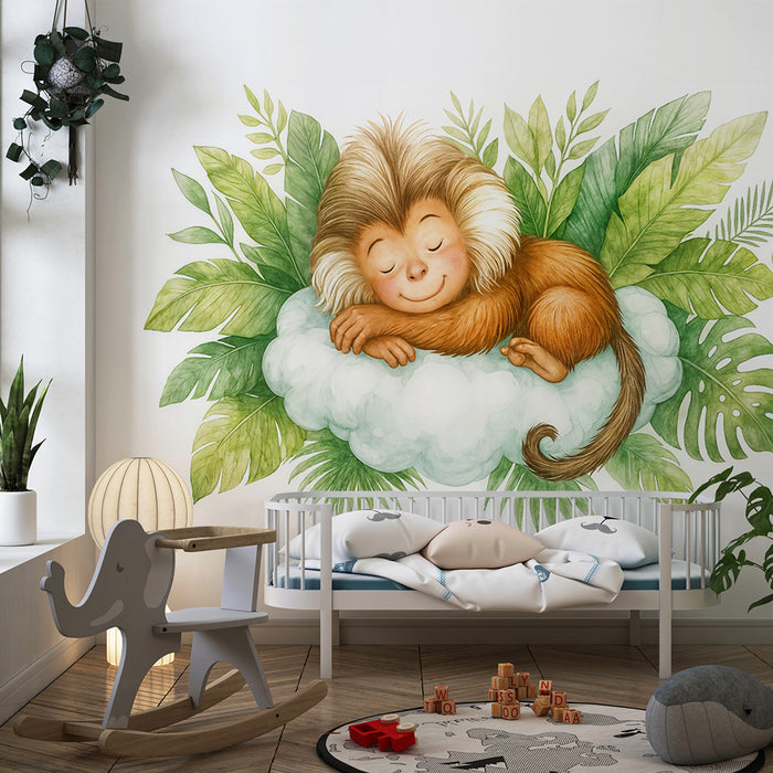 Tapeta z marzycielskim małpką | Ilustracja dżungli