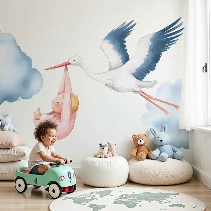 Lastenhuoneen tapetti | Sorsa ja pehmeät pilvet