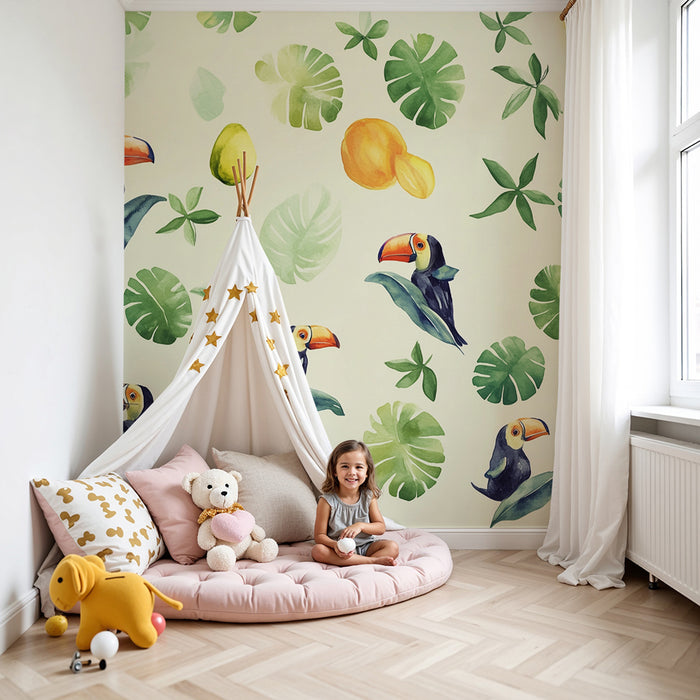 Barntapet | Tropiska tukaner och exotiska blad