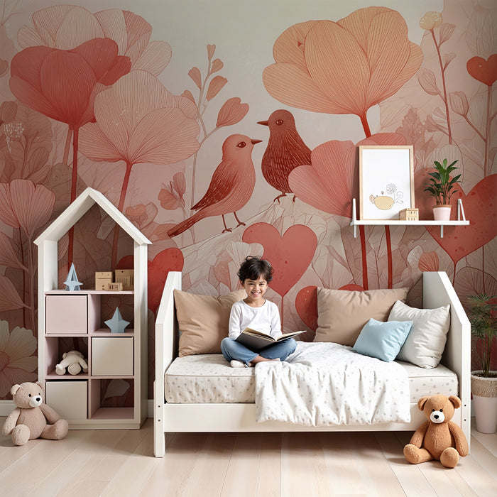 Lastenhuoneen tapetti | Kukkatarha ja romanttiset linnut