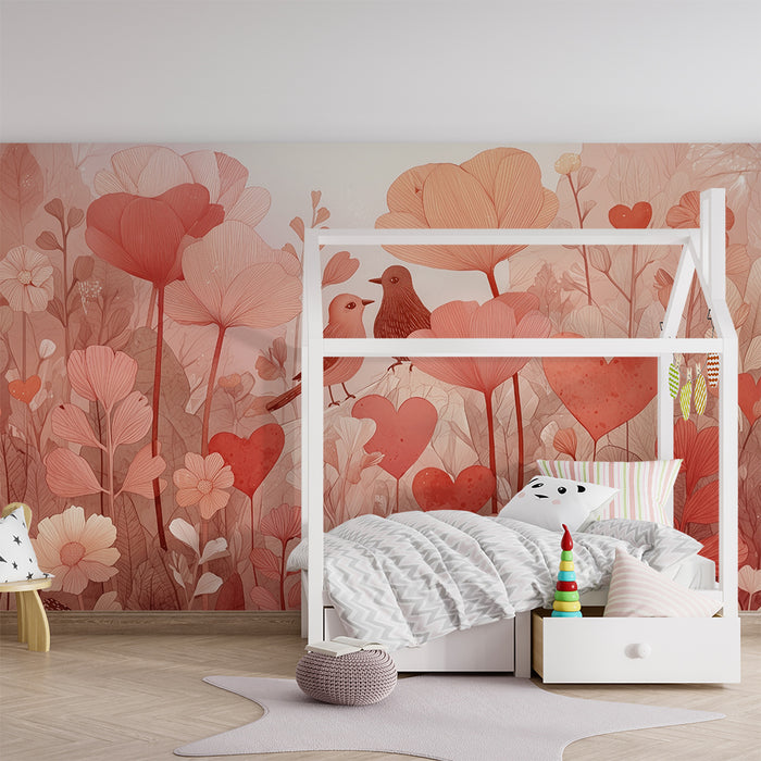 Lastenhuoneen tapetti | Kukkatarha ja romanttiset linnut