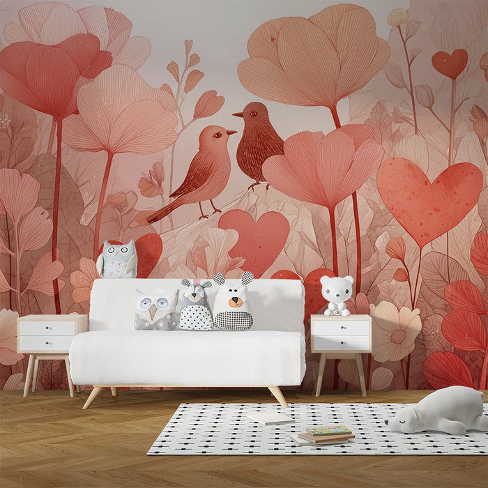 Lastenhuoneen tapetti | Kukkatarha ja romanttiset linnut