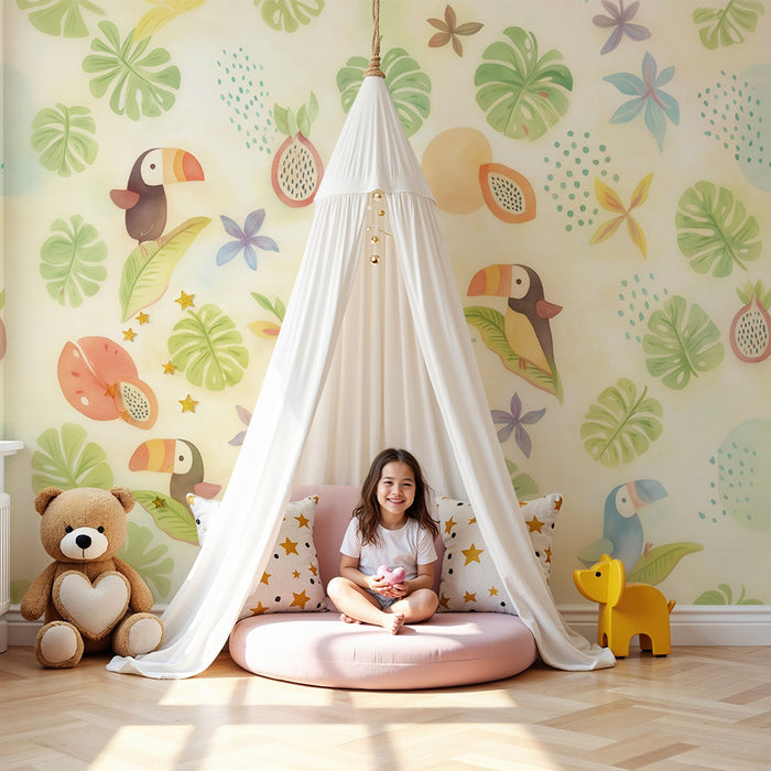 Barntapet | Tukan tropiskt och pastell lövverk