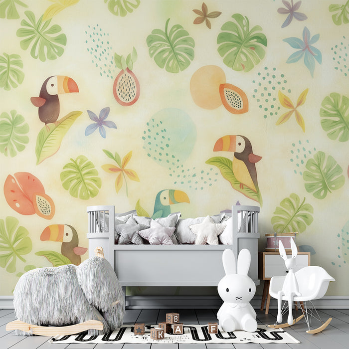 Barntapet | Tukan tropiskt och pastell lövverk