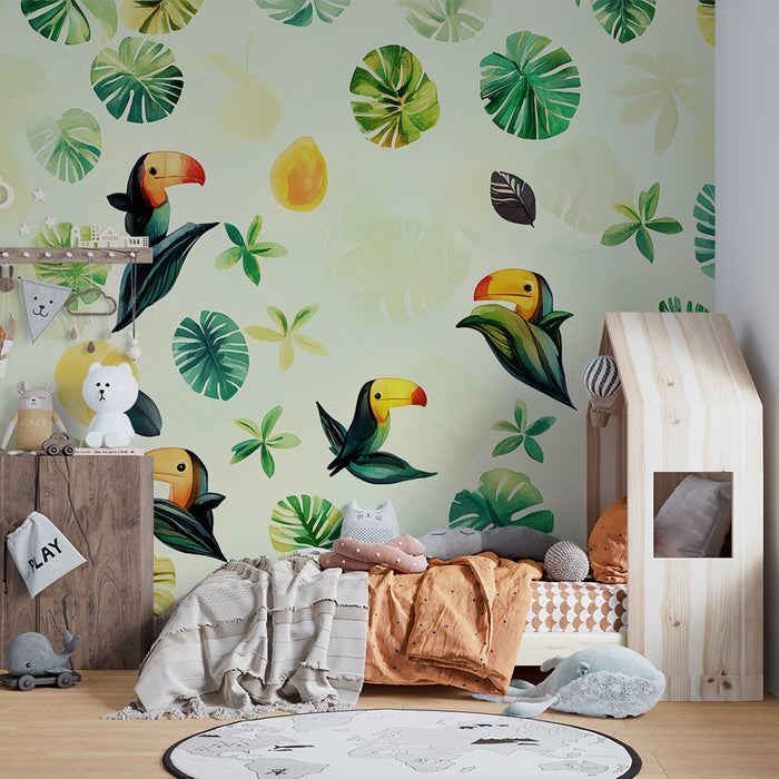 Barntapet | Tropiska tukaner och gröna blad