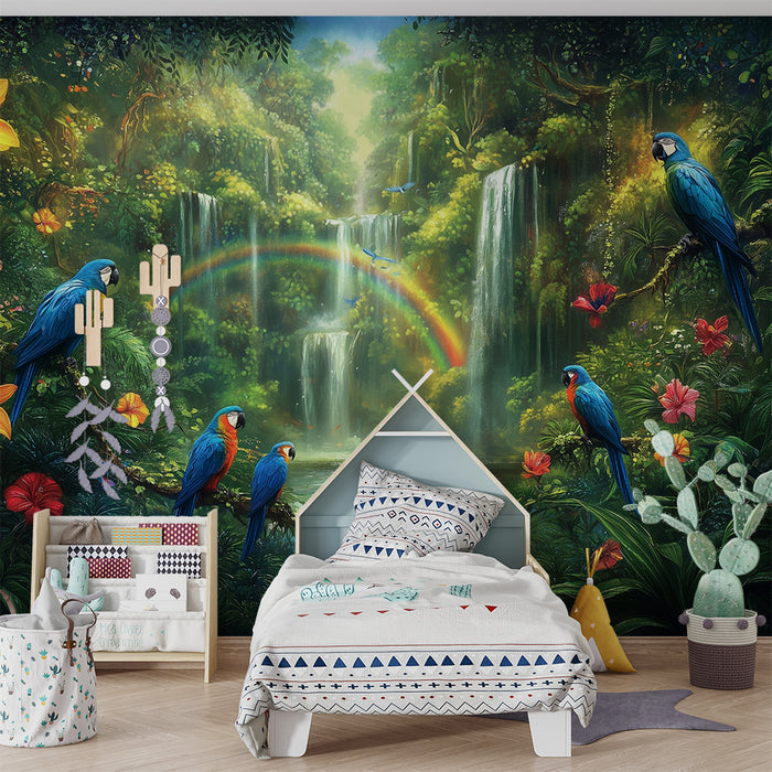 Papel pintado infantil | Paraíso tropical con loros