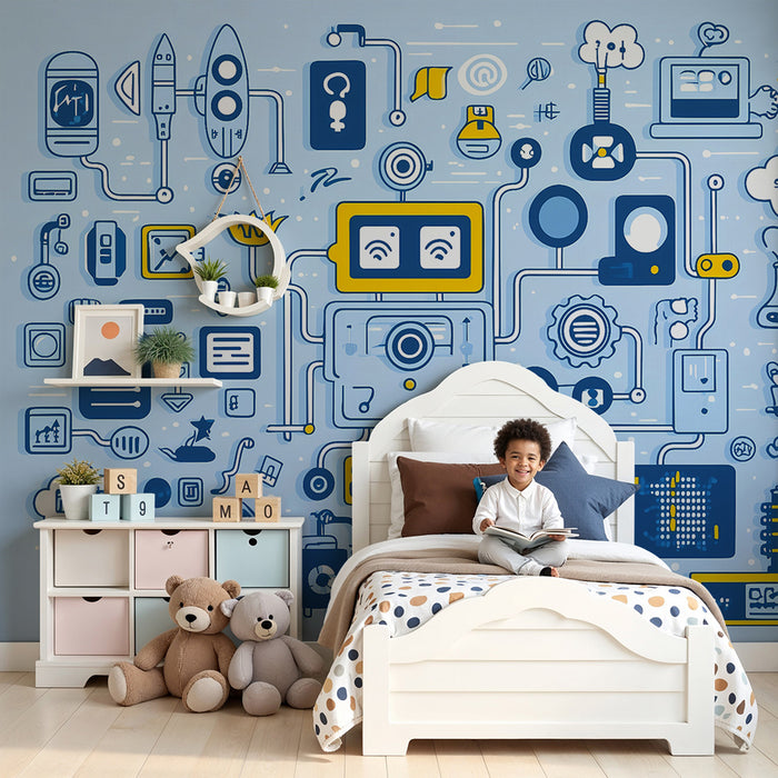 Kinderzimmer Tapete | Futuristische technologische Muster