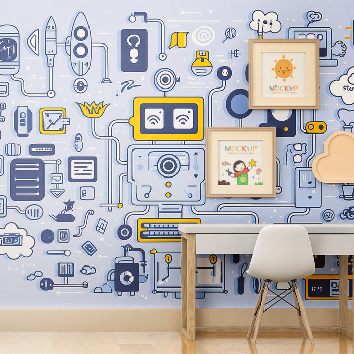 Kinderzimmer Tapete | Futuristische technologische Muster