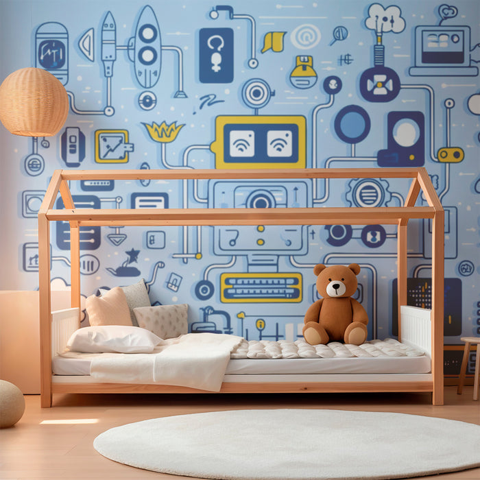Kinderzimmer Tapete | Futuristische technologische Muster