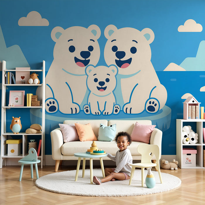 Papier peint chambre bébé | Famille d'ours polaires sur la banquise