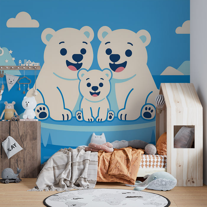 Papier peint chambre bébé | Famille d'ours polaires sur la banquise