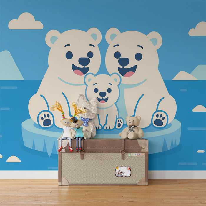 Papier peint chambre bébé | Famille d'ours polaires sur la banquise