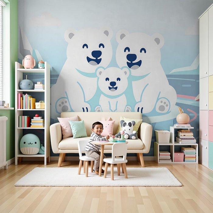 Papier peint chambre bébé | Famille d'ours polaires