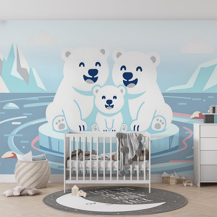 Papier peint chambre bébé | Famille d'ours polaires
