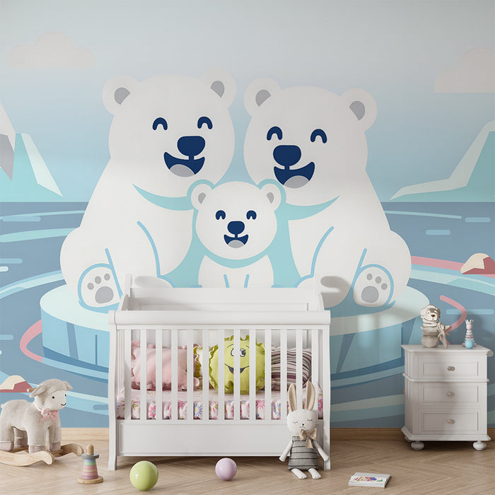 Papier peint chambre bébé | Famille d'ours polaires